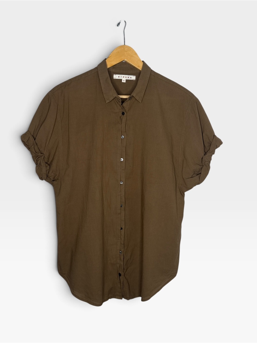 Xirena Channing Button Down Short Sleeve Shirt Brown Small